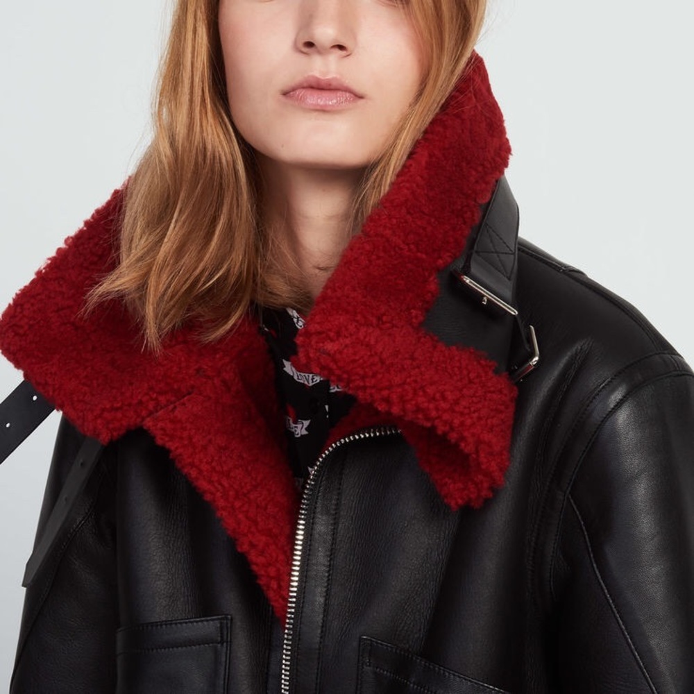 SANDRO PARIS SHEEPSKIN JACKET WITH COLORED DETAILS